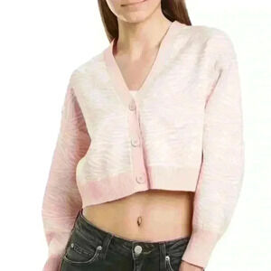 NWOT BCBG Generation Women’s Cropped Cardigan Pink And White Tiger Print…